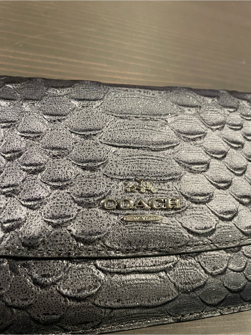 Coach Black Embossed Python-Texture Leather Long Wallet - Picture 3 of 4